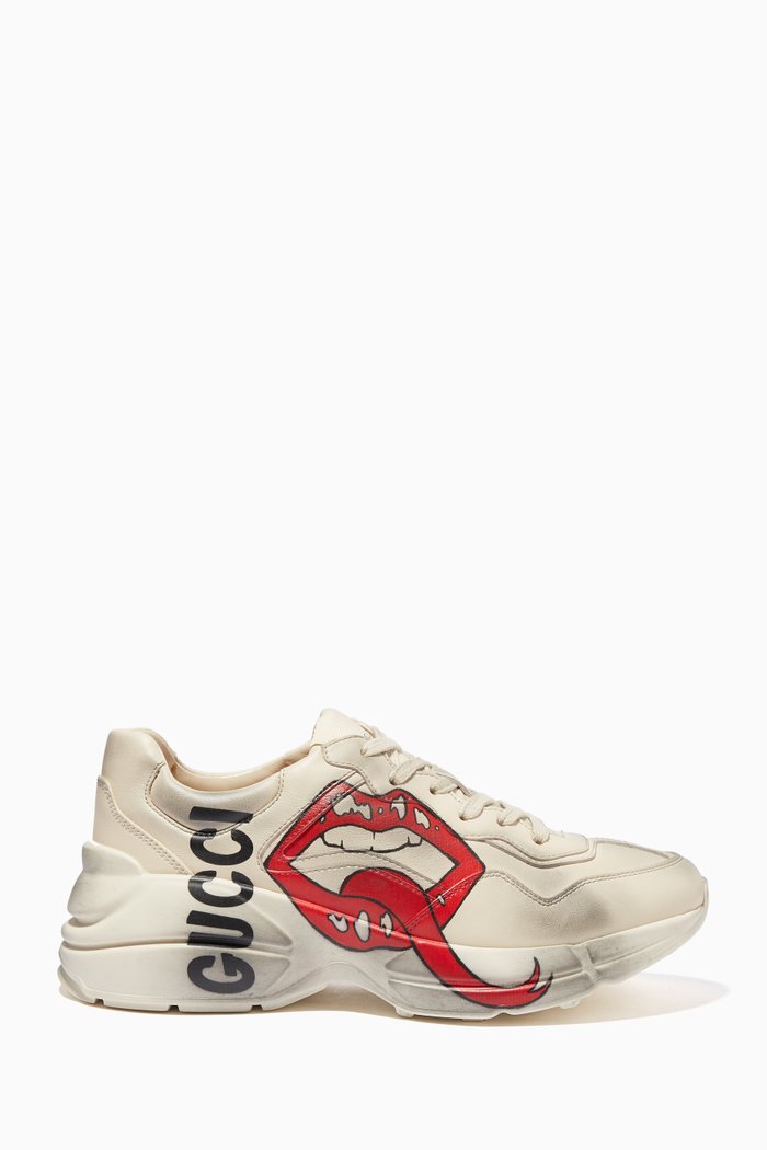 

Rhyton Lip Print Sneakers, White