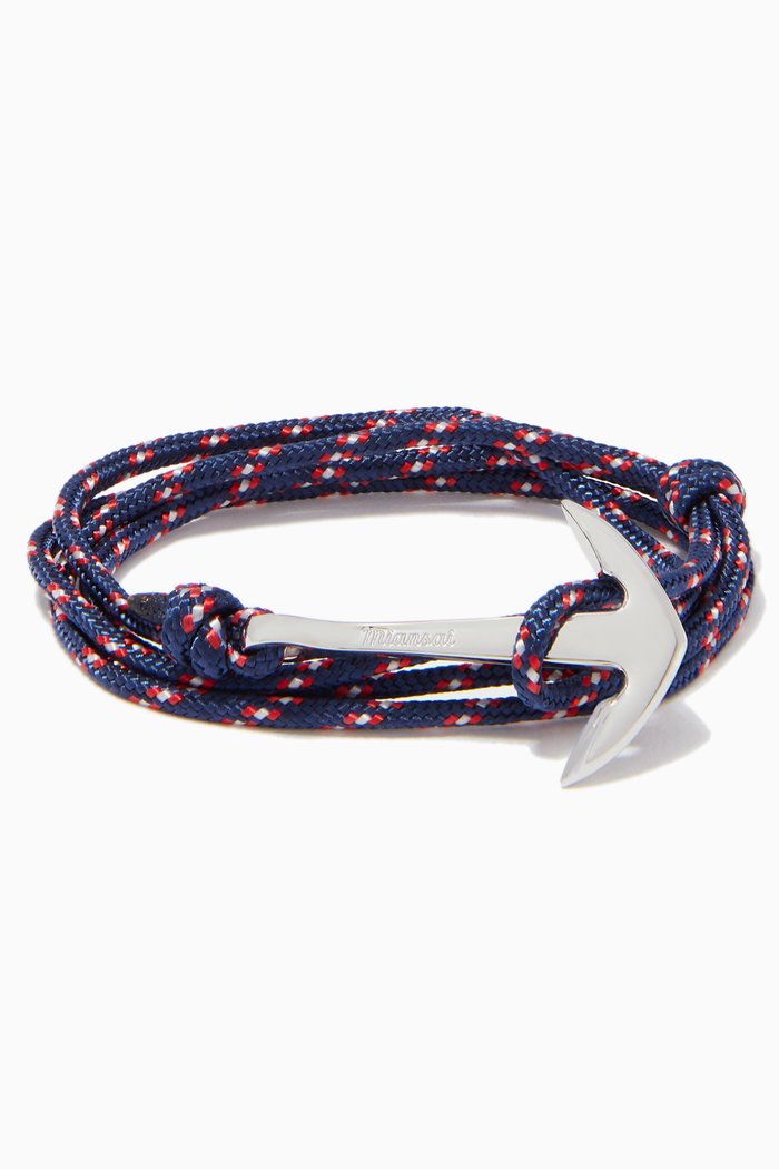 

Navy & Red Rope & Gold Plated Anchor Bracelet, Blue