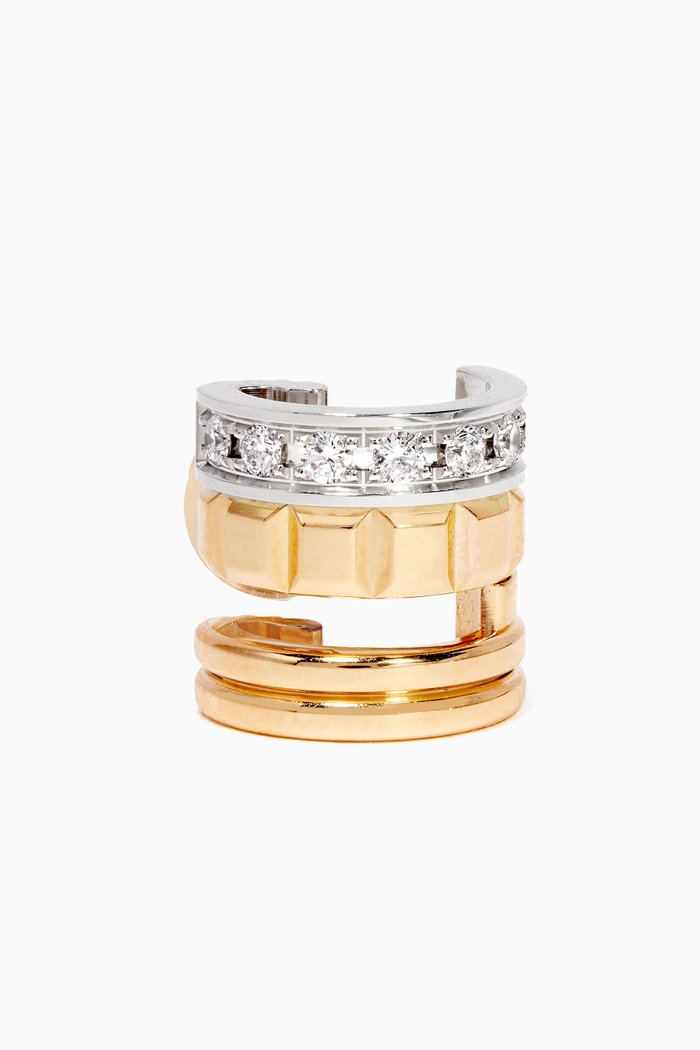 Quatre Radiant Edition Mini Ring Diamond Single Ear Cuff, Gold