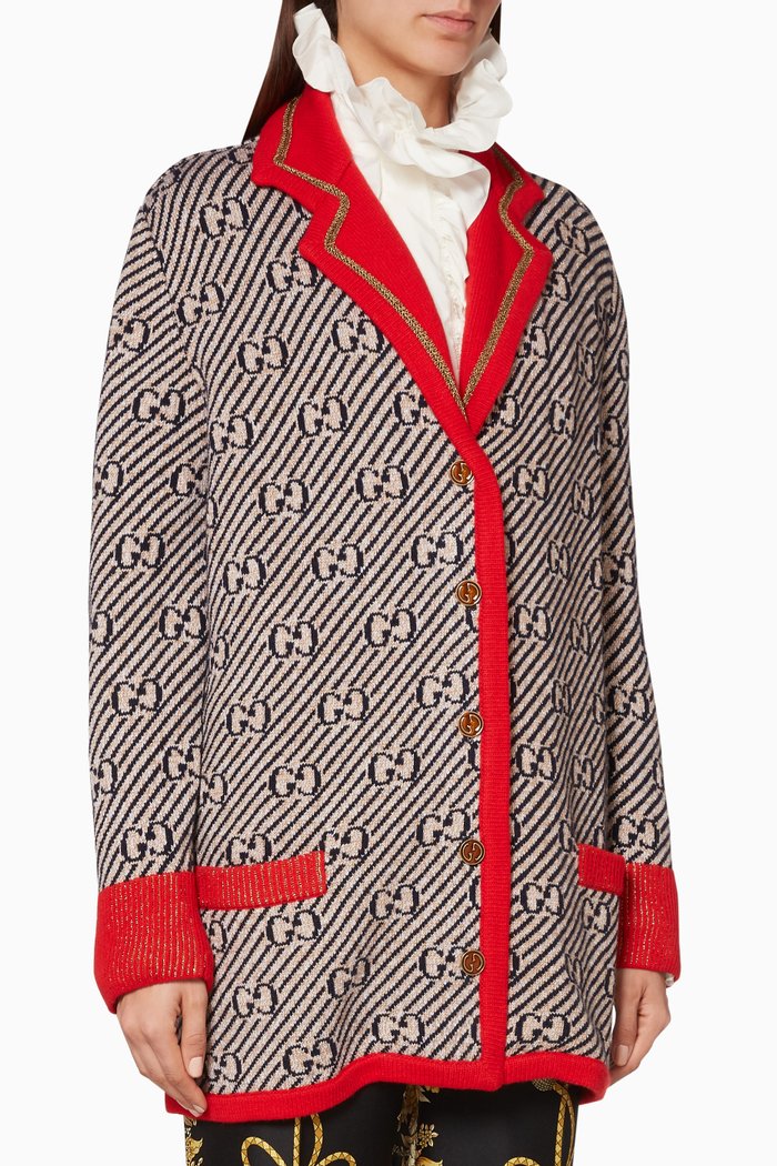 Multi-Coloured GG Striped Cardigan, Blue