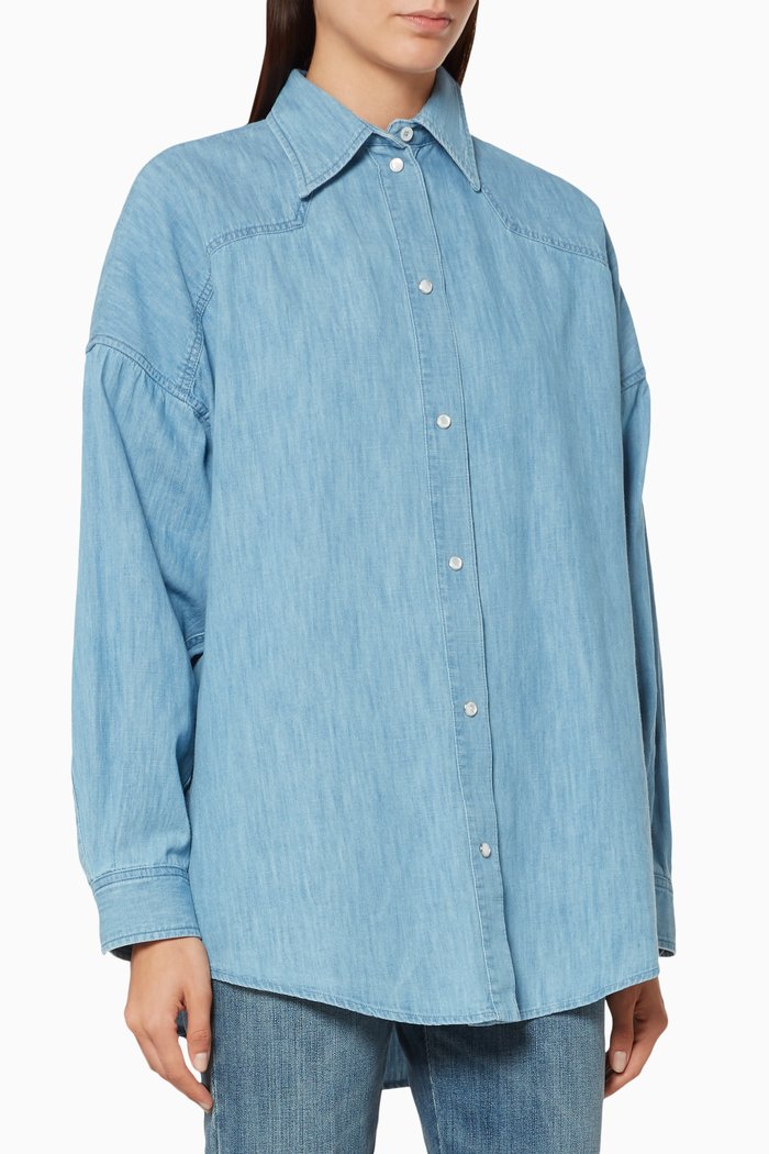 Blue Oversize Embroidered Shirt
