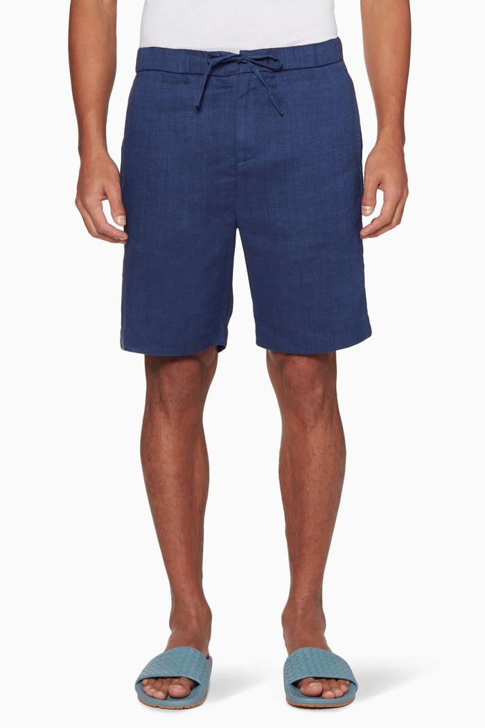 

Navy Sport Linen Shorts, Blue