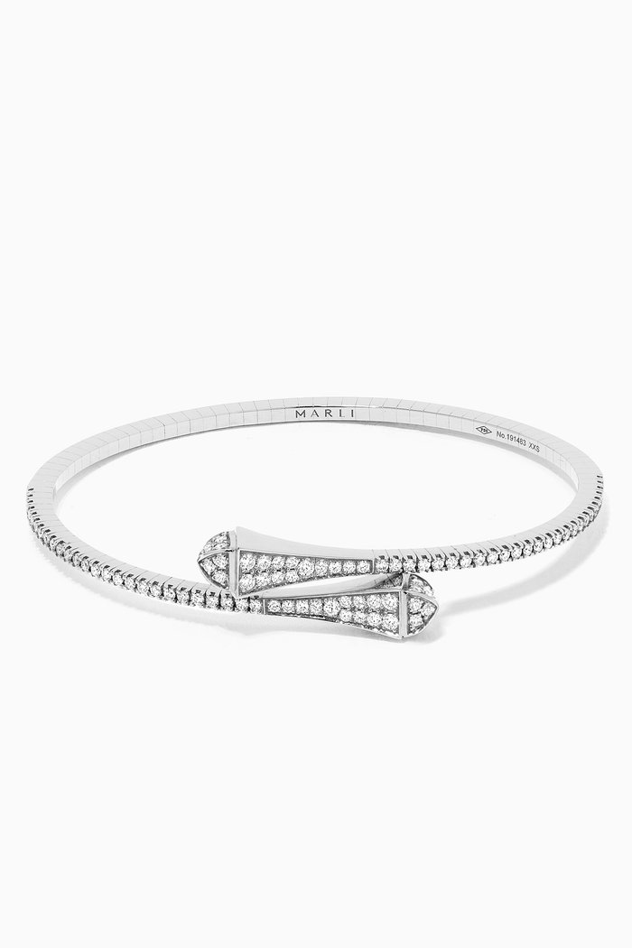 Cleo Diamond Slim Slip-on Bracelet in 18kt White Gold, Silver
