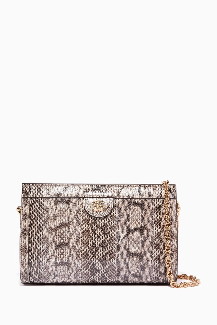 Small Snakeskin Ophidia Shoulder Bag, Neutral