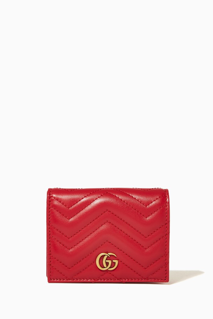 

GG Marmont Card Case Wallet in Matelassé Leather, Red