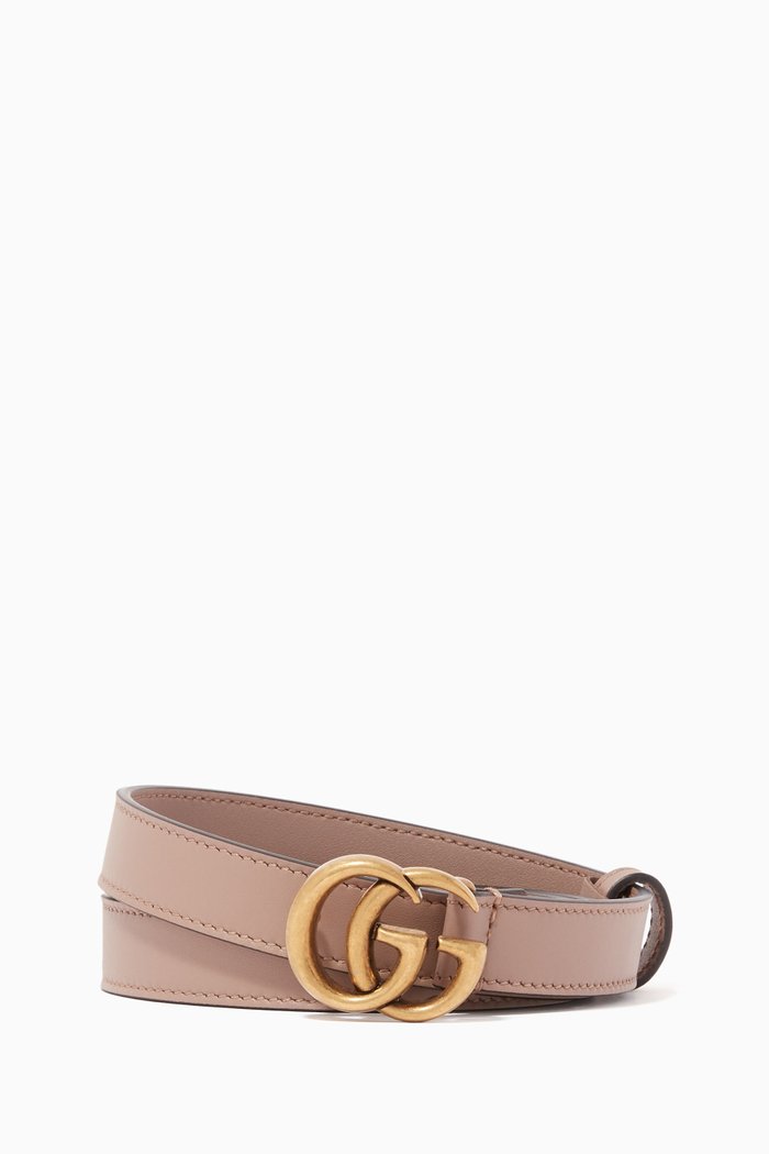 

Double G Slim Leather Belt, Neutral