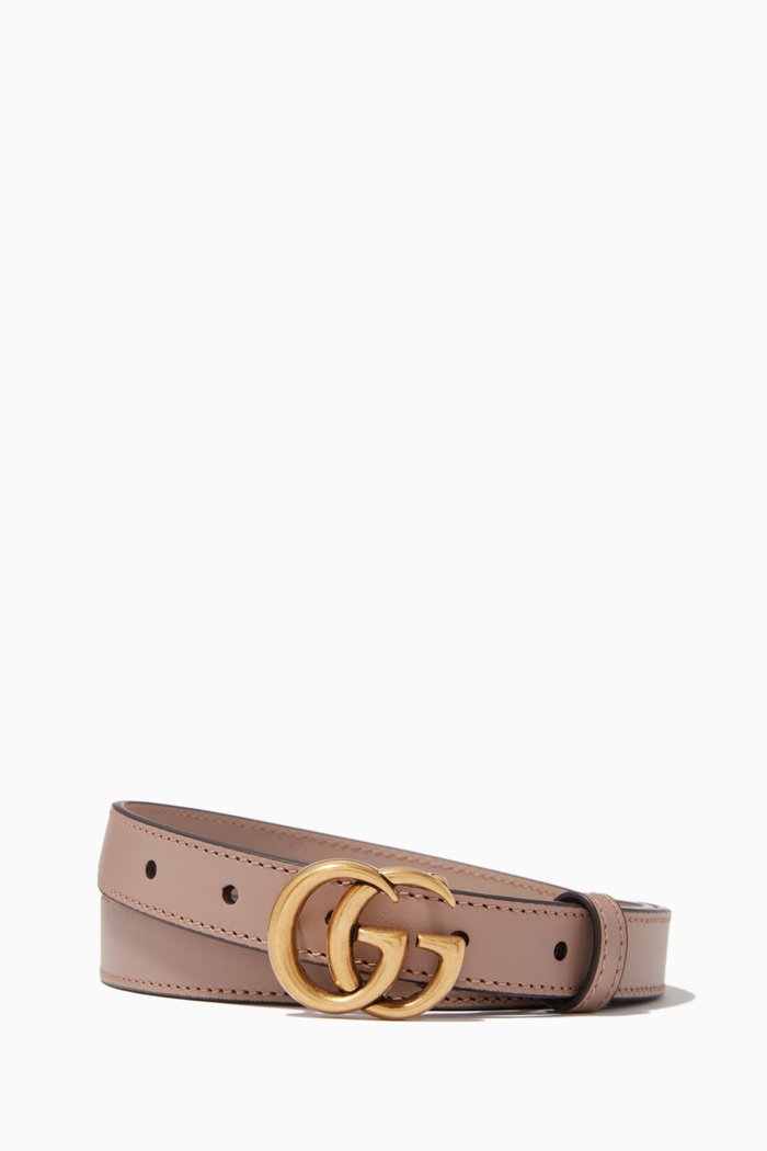 

Double G Slim Belt in Leather, Pink