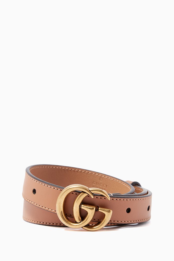 

GG Marmont Thin Belt in Leather, Neutral