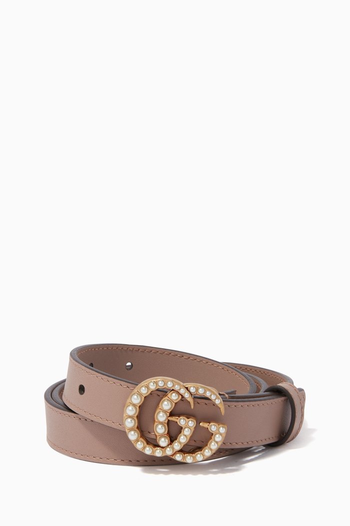 

Beige Embellished Double G Belt, Neutral