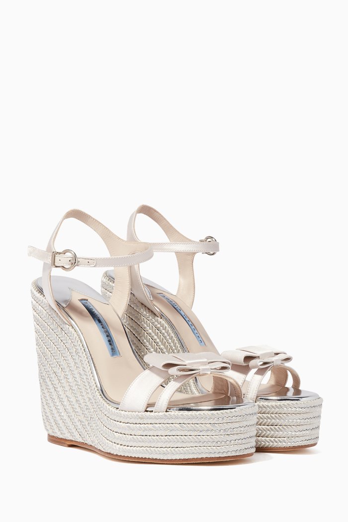 Ivory Andie Bow Satin Espadrille Wedges, Neutral