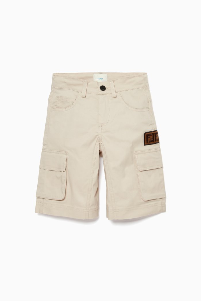 

Beige Logo Patch Shorts, Neutral