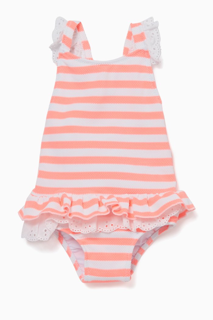 Pink Frill Striped Swimsuit