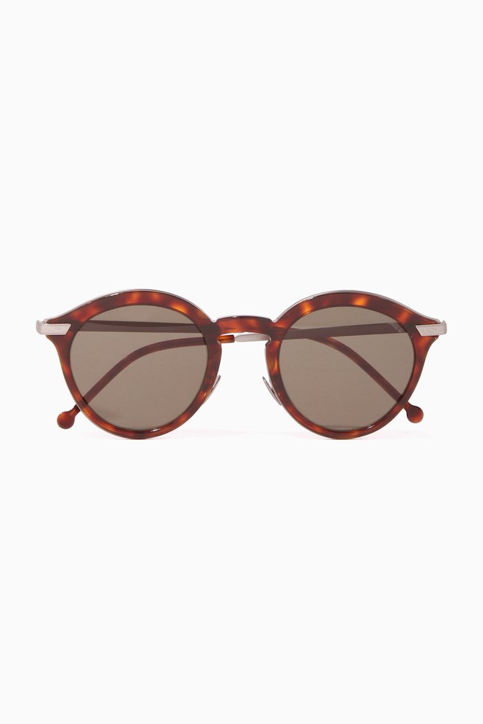 

Brown Tortoiseshell Round Acetate & Metal Sunglasses, Multicolour