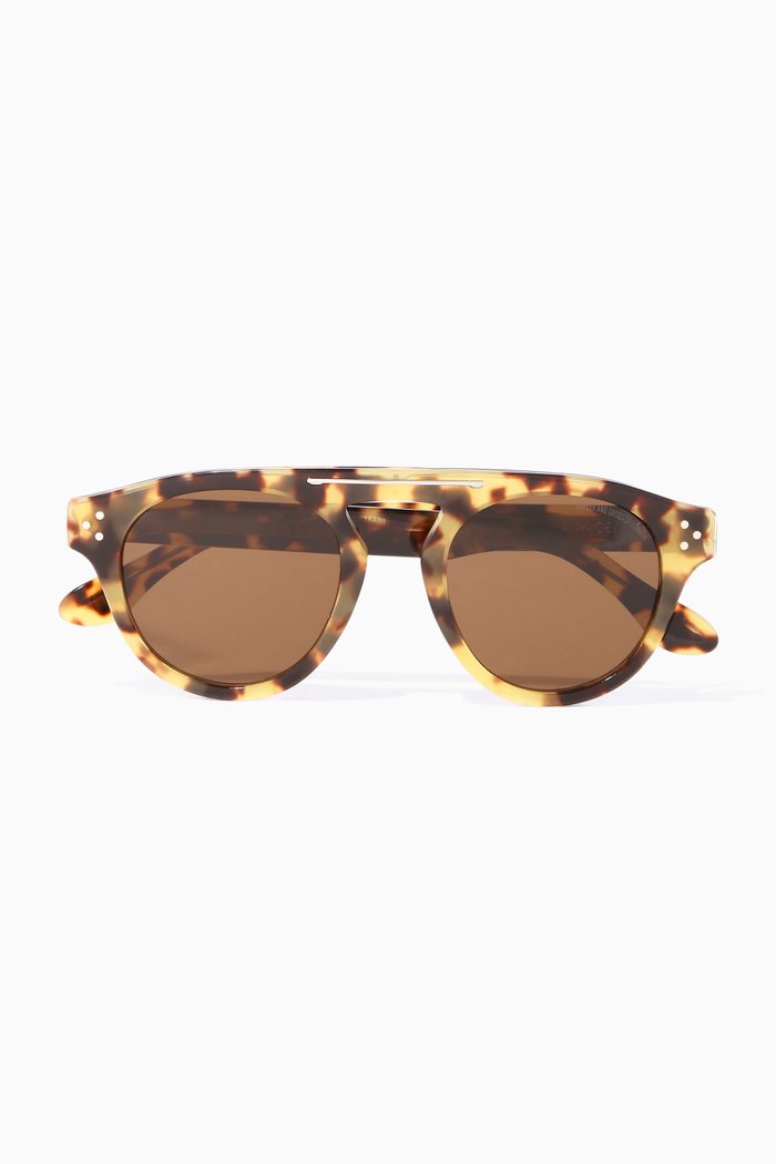 Camo Round Half-Bar Acetate Sunglasses, Brown