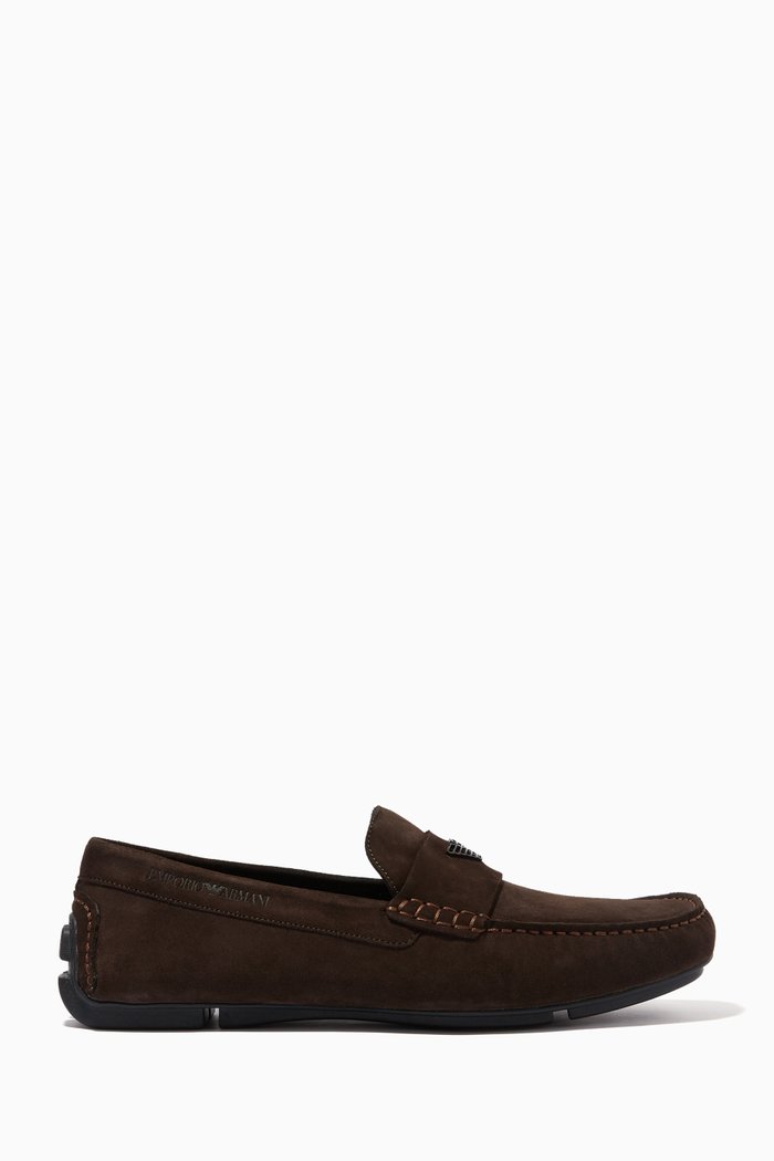 

Eagle Logo Driver Shoes in Suede, Brown