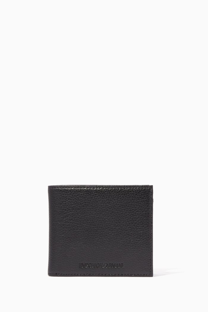 

Embossed Logo Grained Leather Wallet, Black