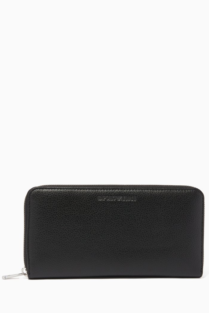 

Zip-Around Leather Wallet, Black