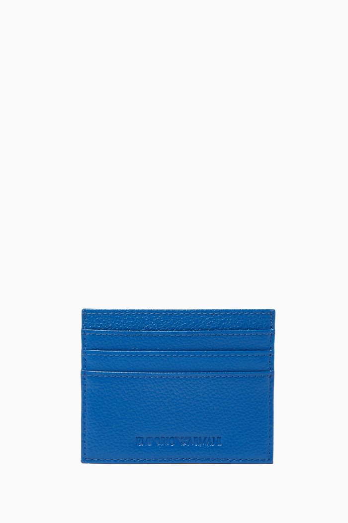 

EA Logo Cardholder in Grained Leather, Blue