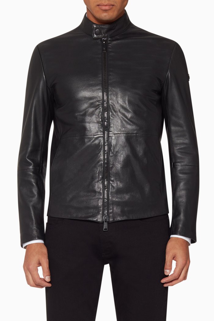 

Black Logo Appliqué Leather Jacket