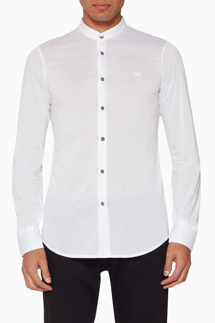 

White Cotton Pique Long Sleeved Polo Shirt