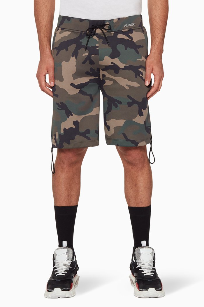 

Camouflage-Print Drawstring Shorts, Green