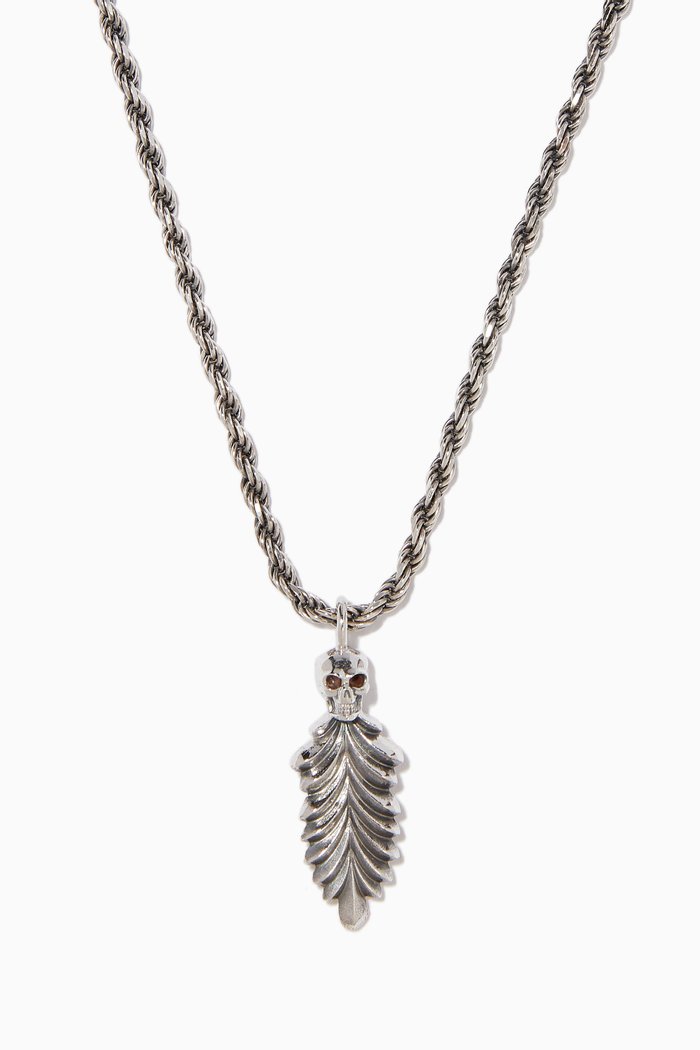 

Silver Skull & Feather Pendant Twisted Necklace