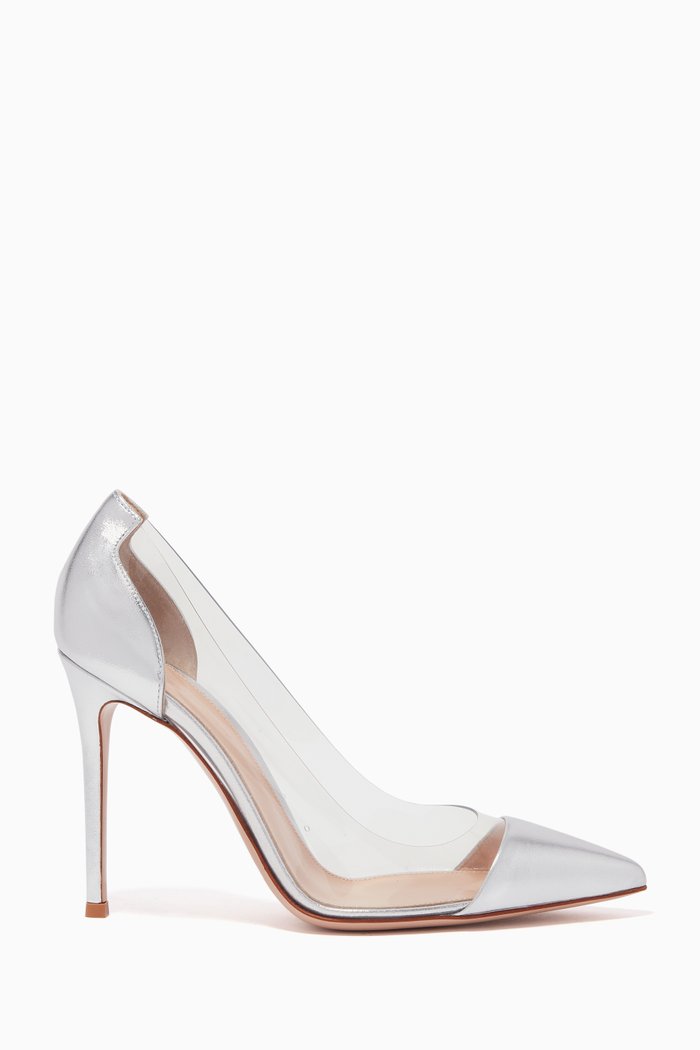 

Metallic Nappa Leather & Plexi Pumps, Silver