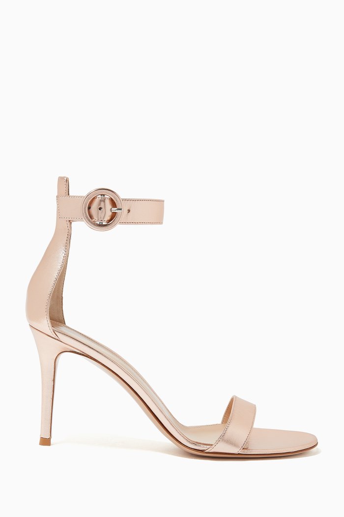 Portofino 85 Sandals in Metallic Leather, Neutral
