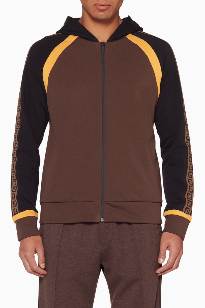 

Tricolour FF Logo-Print Hooded Sweatshirt, Brown