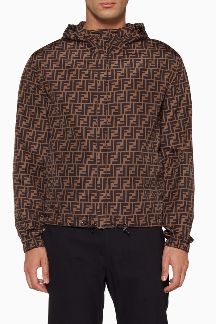 Brown FF All Over Hooded Windbreaker