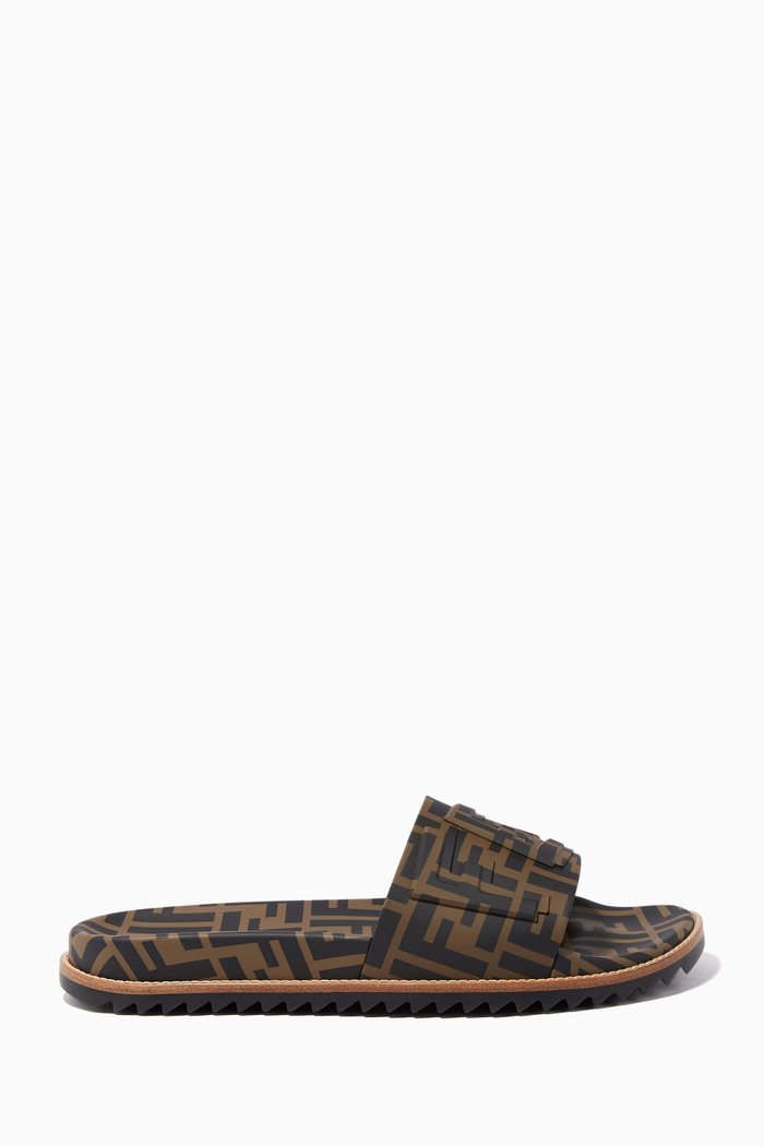

Brown & Black Logo-Print Embossed Slides