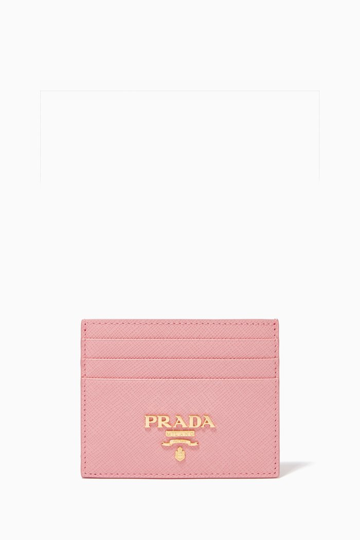 

Logo Card Holder in Saffiano Leather, Pink