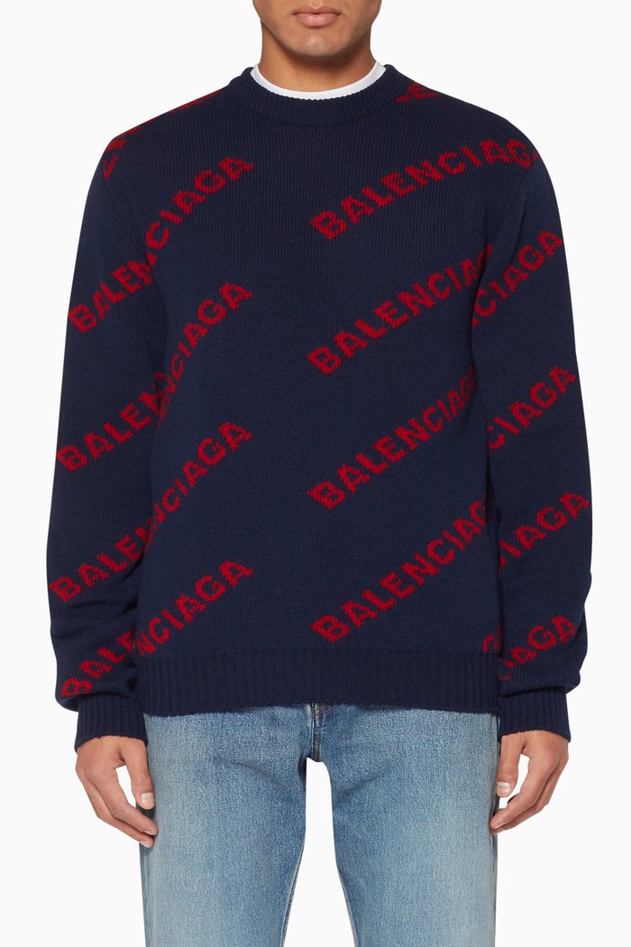 

Navy & Red Jacquard Logo Sweater, Multicolour
