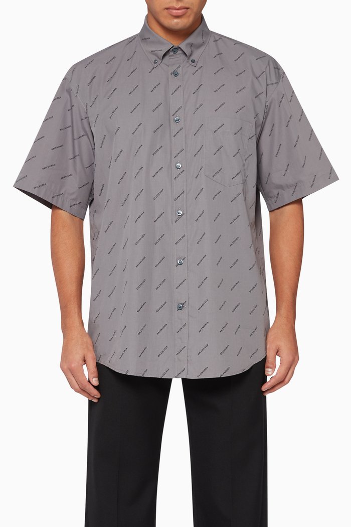 

Logo-Print Cotton Poplin Shirt, Grey