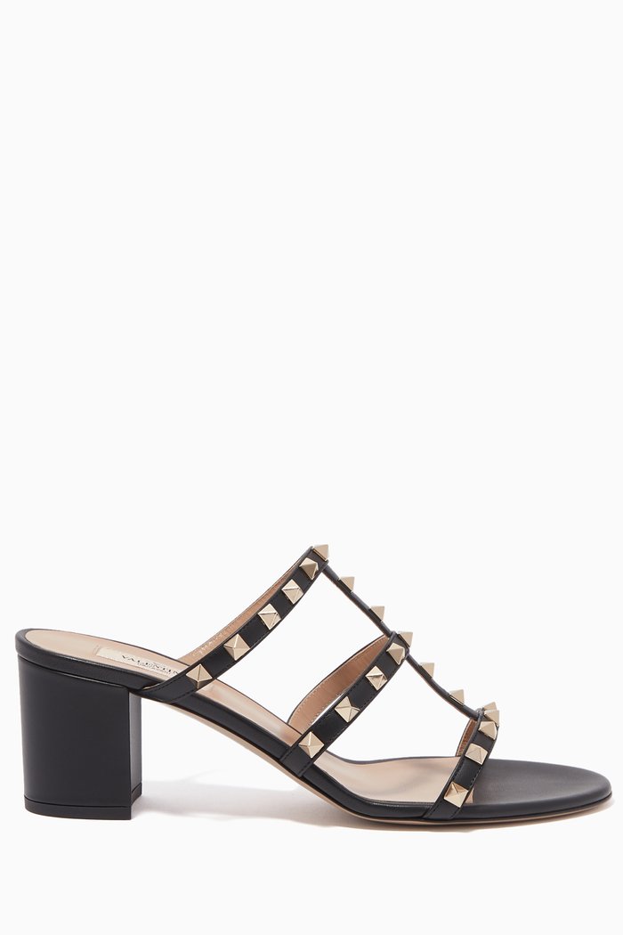 Rockstud-Embellished Sandals, Black