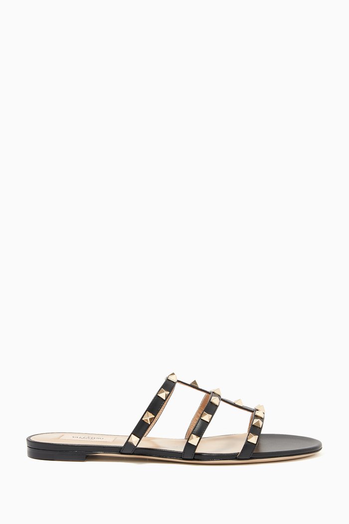 

Valentino Garavani Rockstud Slides in Smooth Leather, Black