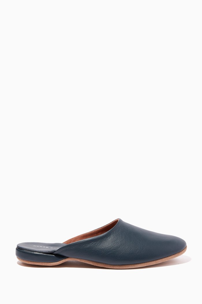 Navy Leather Morgan Slippers, Blue