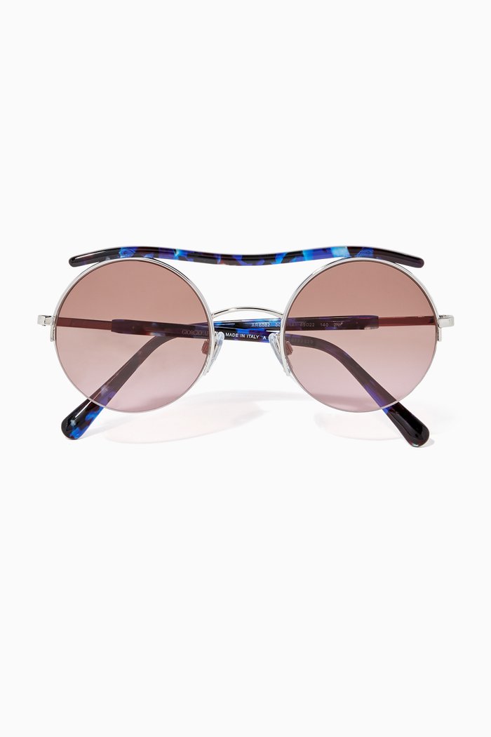 

Round Metal & Acetate Sunglasses, Silver
