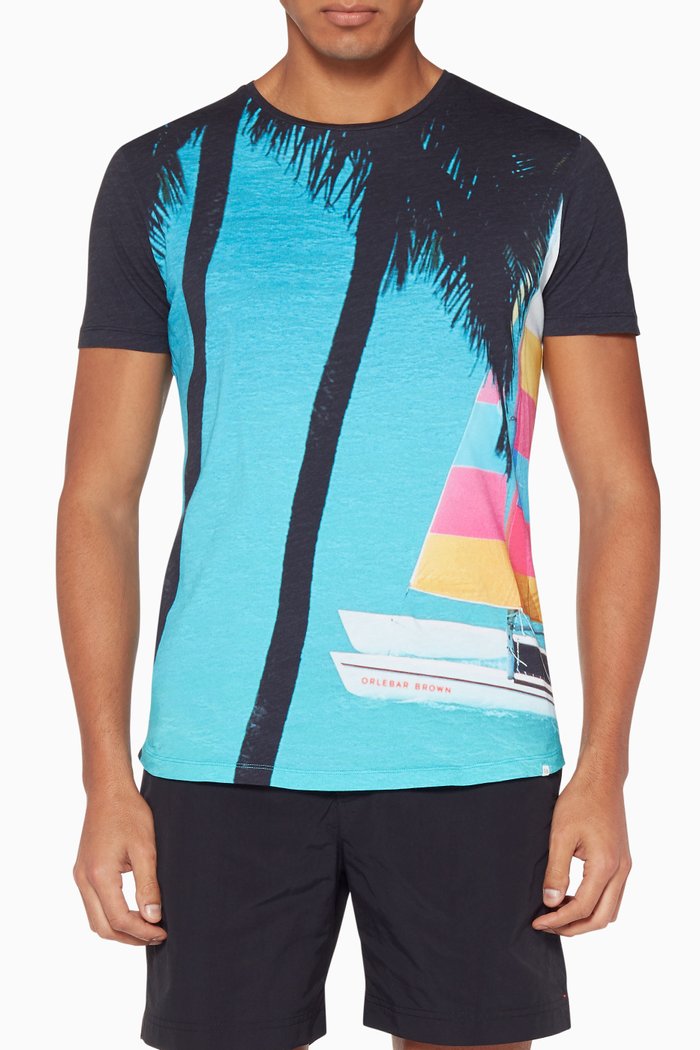 

Aqua Tree Breeze Photo-Print Top, Blue