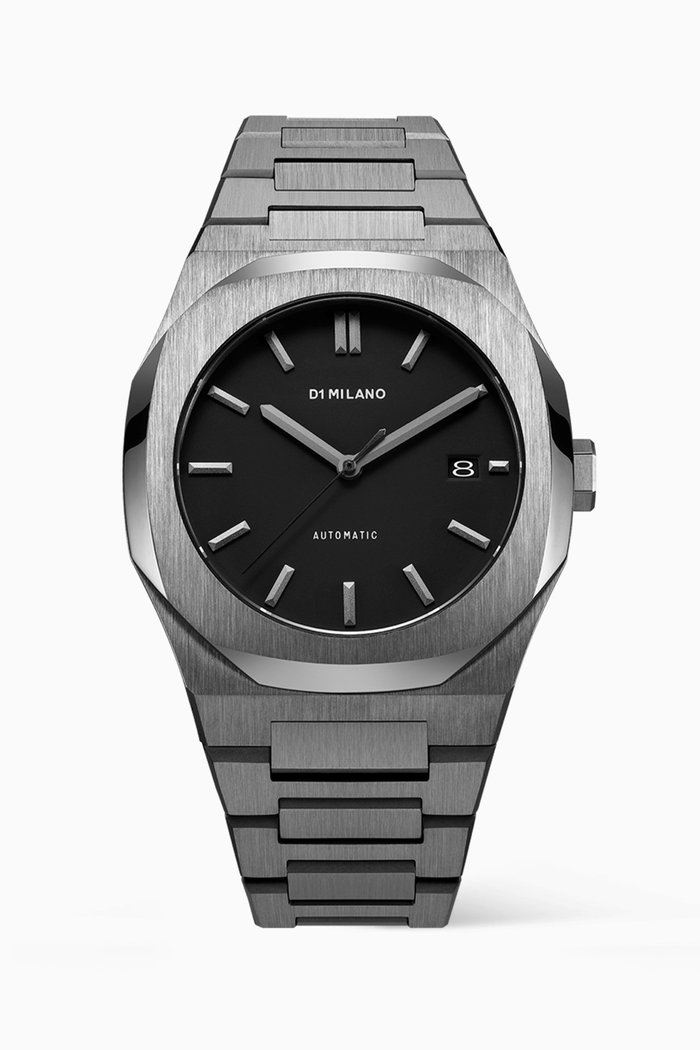 

Gun-Metal Stainless Steel Watch, Silver