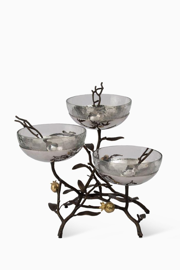 

Pomegranate Triple Bowl Set & Spoons, Multicolour