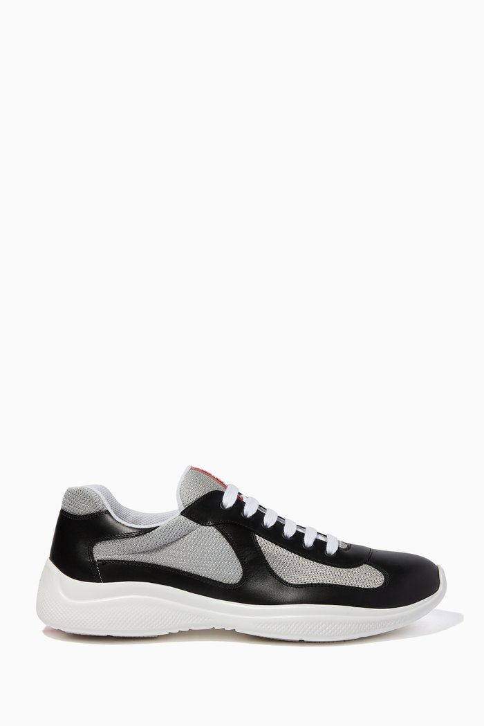 

Black & Grey America's Cup Leather & Knit Sneakers, Multicolour