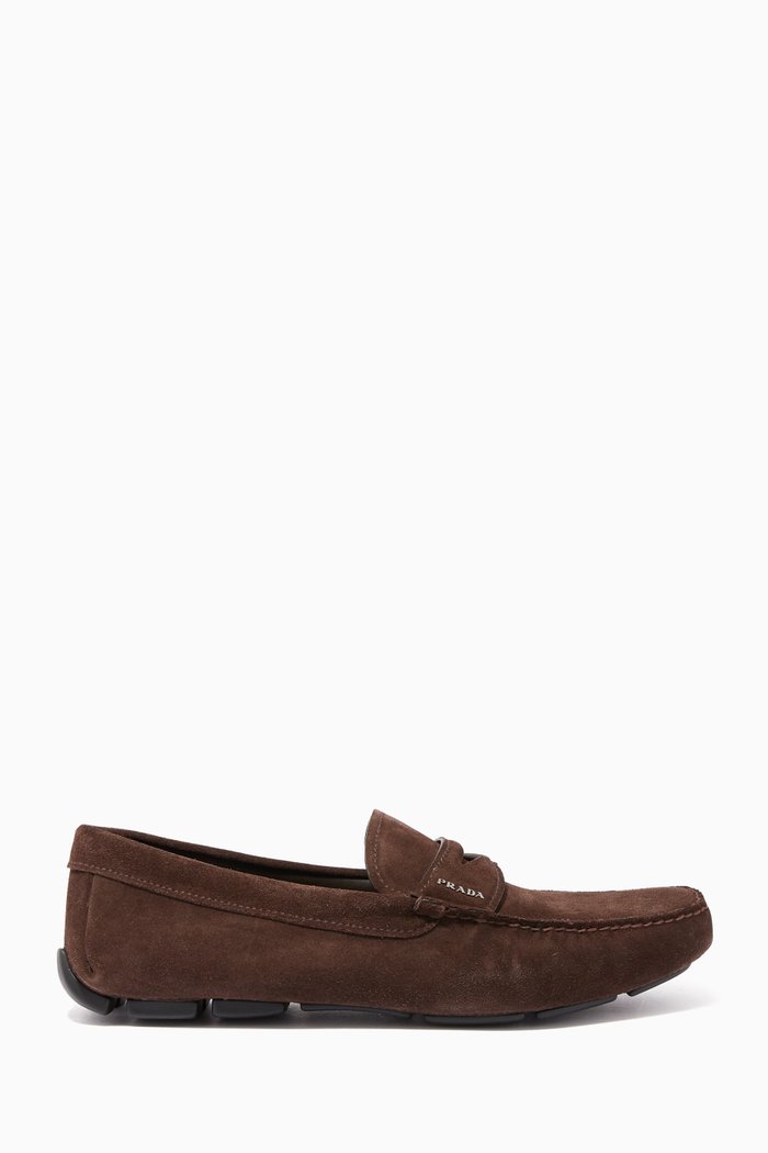 Logo Detail Suede Moccasins, Brown