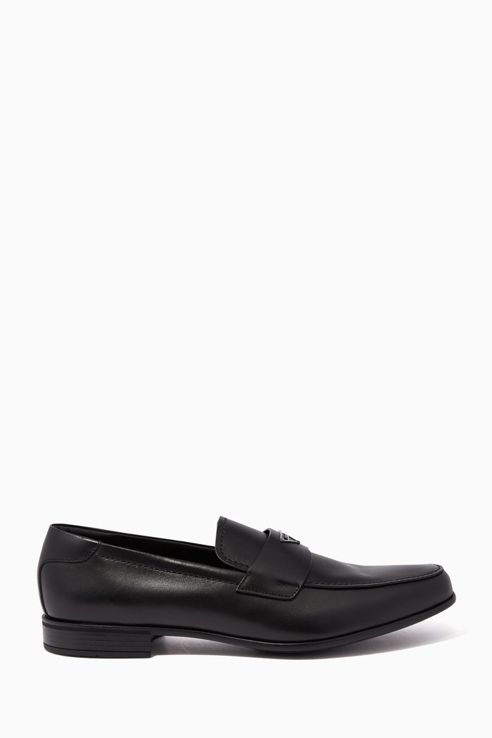 

Black Triangle Logo Plaque Leather Loafers