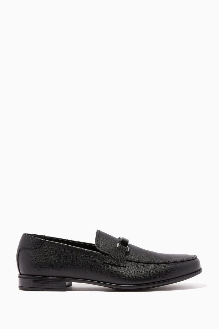

Black Saffiano Leather Buckle Loafers