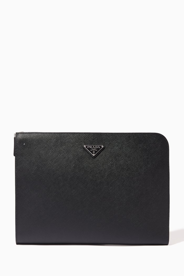 

Logo Document Holder in Saffiano Leather, Black