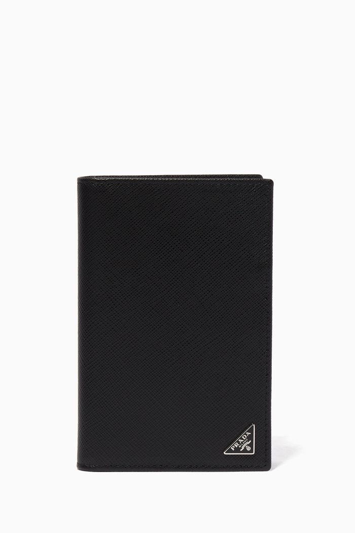 

Black Triangle Logo Saffiano Leather Passport Holder