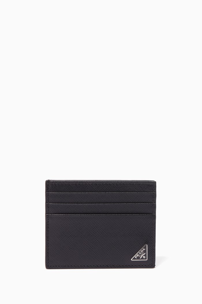 

Black Triangle Logo Saffiano Leather Card Holder