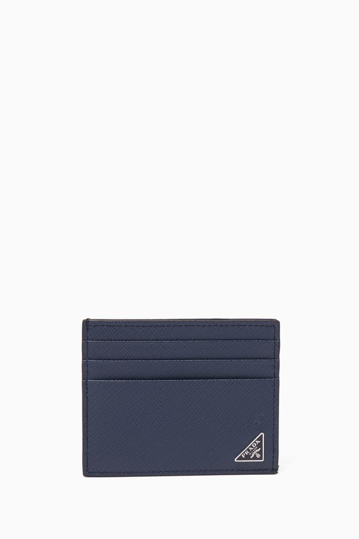 

Dark-Blue Triangle Logo Saffiano Leather Card Holder