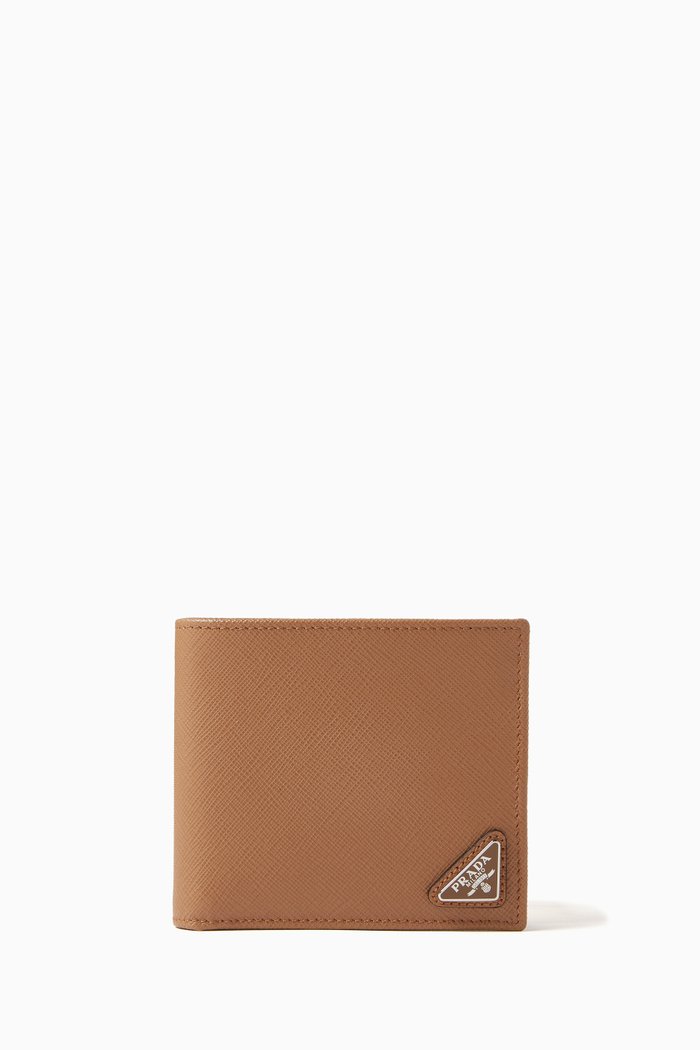 

Triangle Logo BiFold Wallet in Saffiano Leather, Neutral